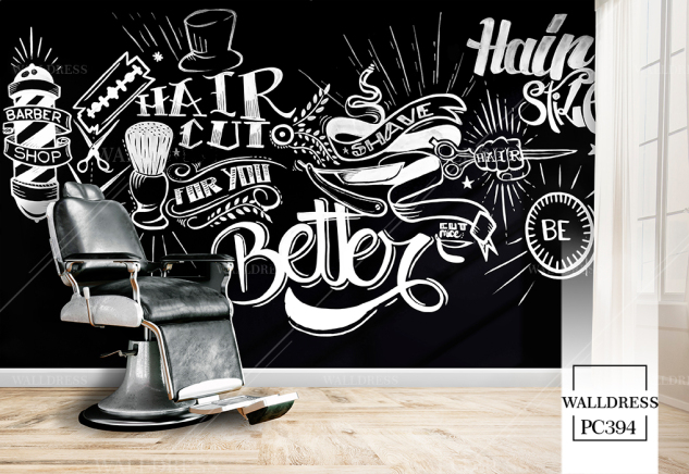 دکوراسیون آرایشگاه مردانه با نوشته Barber و ابزار اصلاح