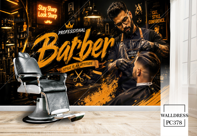 تصویر گرافیکی آرایشگر مرد با نوشته Barber