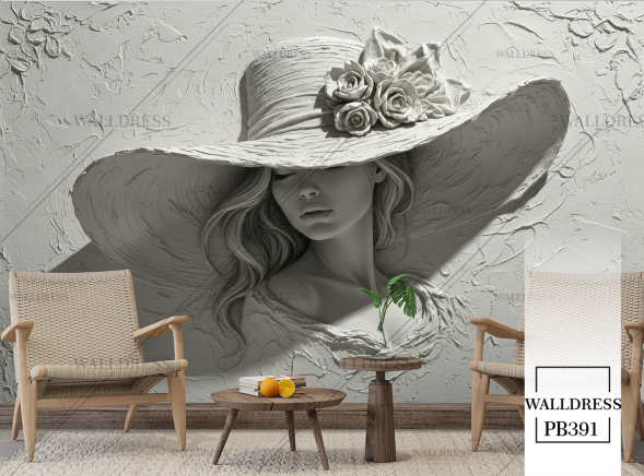 طرح زن کلاه دار سه بعدی کچی برای پوستر