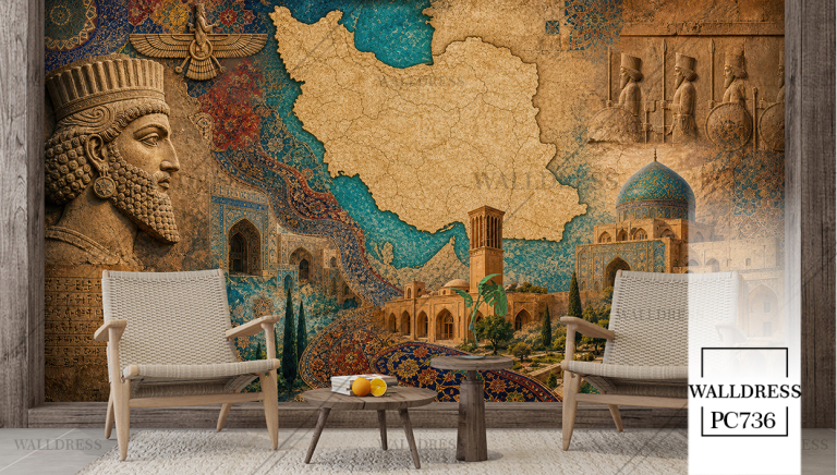 نقشه ایران با تمدن و آثار تاریخی برای پوستر دیواری