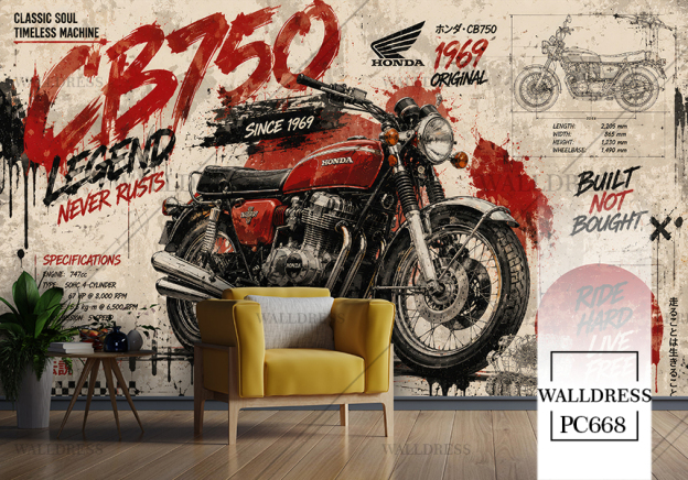 پوستر دیواری موتور cb750 قرمز