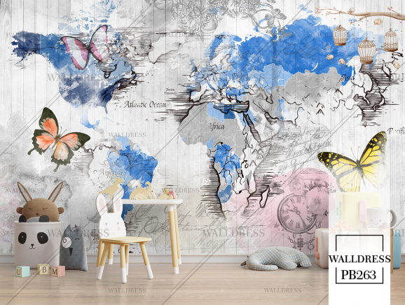 پوستر دیواریطرح نقشه جهان پروانه