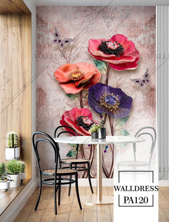 پوستر دیواری گل سه بعدی جلوه ای برجسته