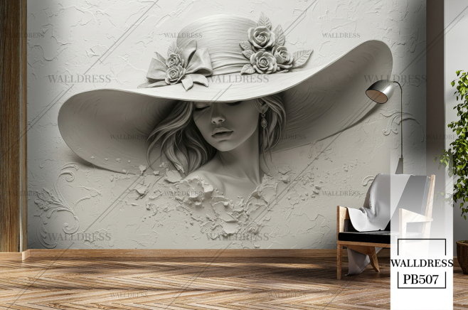 پوستر دیواری برای آراشگاه زنانه طرح زن کلاه دار