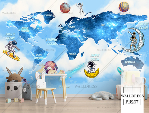 پوستر دیواری طرح نقشه کودک فضانورد
