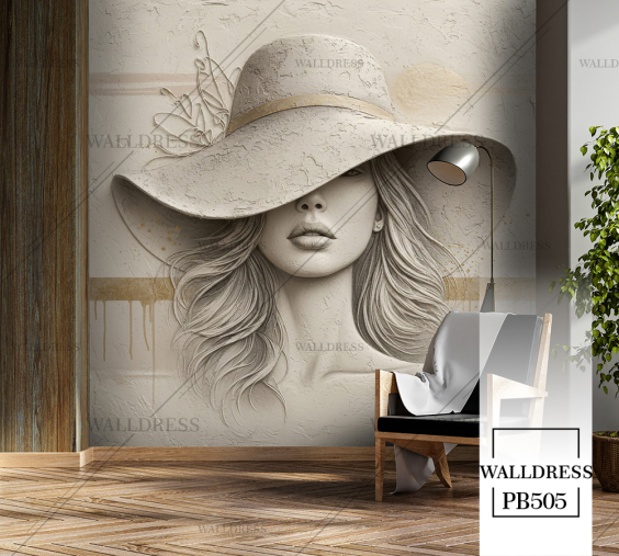 پوستر دیواری برای سالن زیبایی طرح زن کلاه دار
