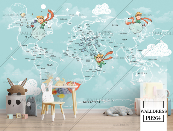 پوستر دیواری طرح نقشه جهان کودو شاطده کوچولو